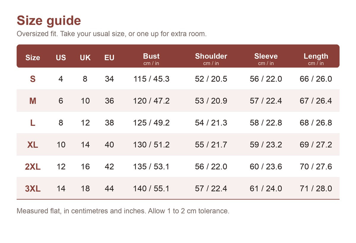 Cudaroo pet pouch hoodie size guide: S to 3XL with US, UK and EU sizes and measurements in cm and inches